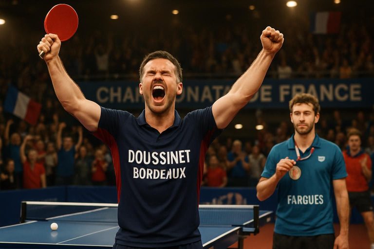 revivez les moments forts des championnats de france de tennis de table avec doussinet de bordeaux sacré champion et fargues décrochant la médaille de bronze.
